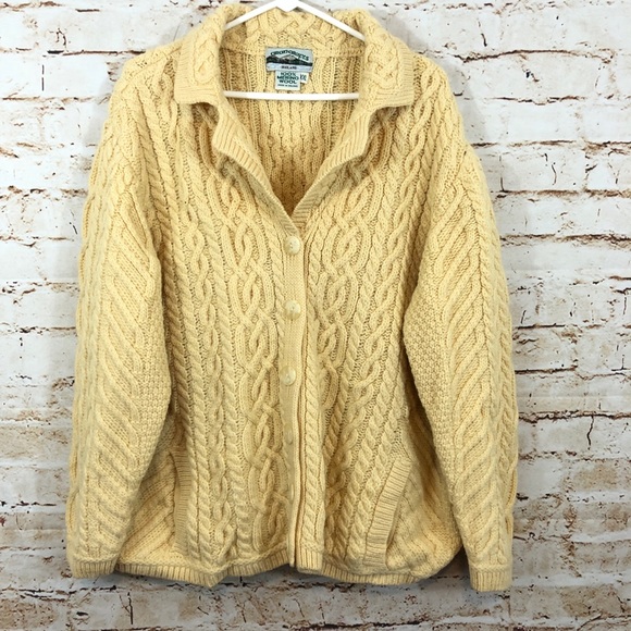 ARAN CRAFTS women 2XL wool knit cardigan button fisherman sweater Ireland pocket - Picture 3 of 7